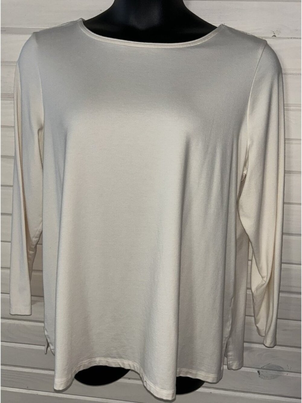 SUSAN GRAVER Essentials Sz PLUS 2X Ivory Bateau Neck Knit L/S Top EUC